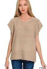 Miss Bliss Zen Osized Crew Neck Sweater Vest-Lt Mocha