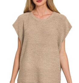 Miss Bliss Osized Crew Neck Sweater Vest-Lt Mocha