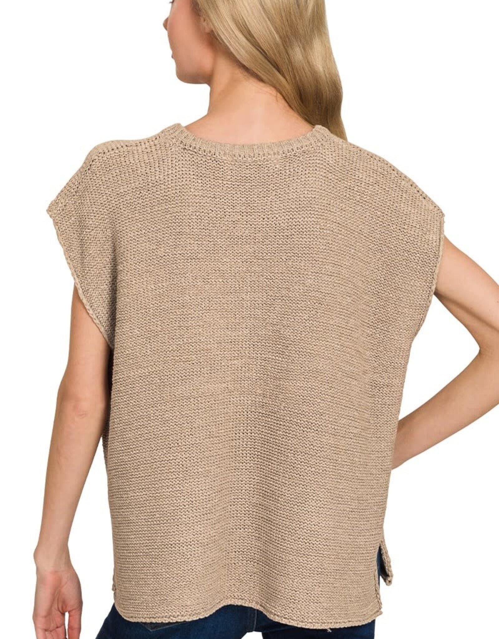 Miss Bliss Zen Osized Crew Neck Sweater Vest-Lt Mocha