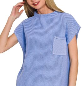 Miss Bliss Mock Neck Sweater Top-Cornflower Blue