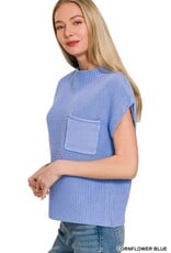 Miss Bliss Zen Mock Neck Short Sleeve Sweater Top-Cornflower Blue