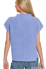 Miss Bliss Zen Mock Neck Short Sleeve Sweater Top-Cornflower Blue
