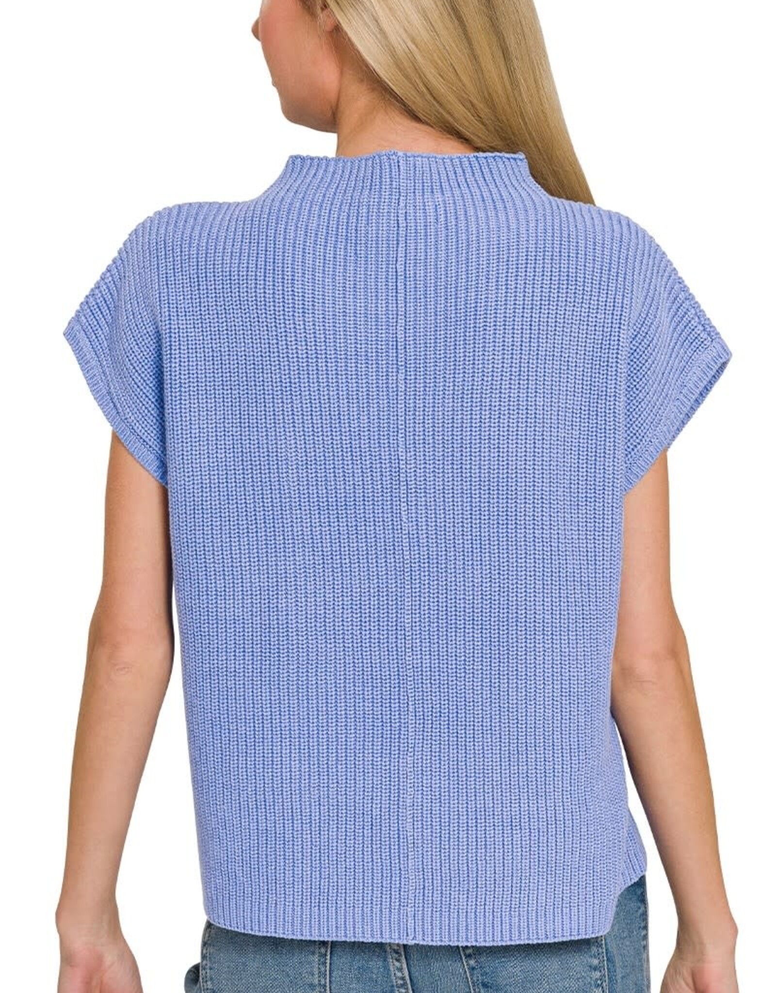 Miss Bliss Zen Mock Neck Short Sleeve Sweater Top-Cornflower Blue