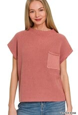 Miss Bliss Zen Mock Neck Short Sleeve Sweater Top-Winter Rose