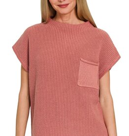 Miss Bliss Mock Neck Sweater Top - Rose