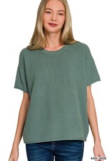 Miss Bliss Zen Viscose Rnd Neck Short Sleeve Sweater Top- Ash Jade