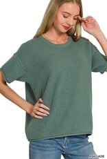 Miss Bliss Zen Viscose Rnd Neck Short Sleeve Sweater Top- Ash Jade