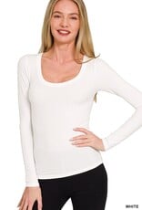 Miss Bliss Zen Ribbed Boat Neck Long Sleeve T- White