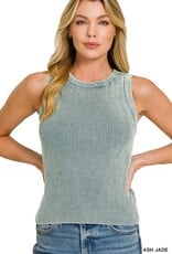Miss Bliss Zen Washed Ribbed Sweater Tank Top-Dusty Teal