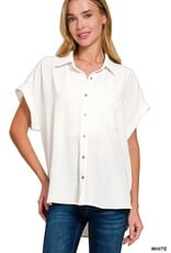 Miss Bliss Zen Woven Airflow Button Down Shirts-White