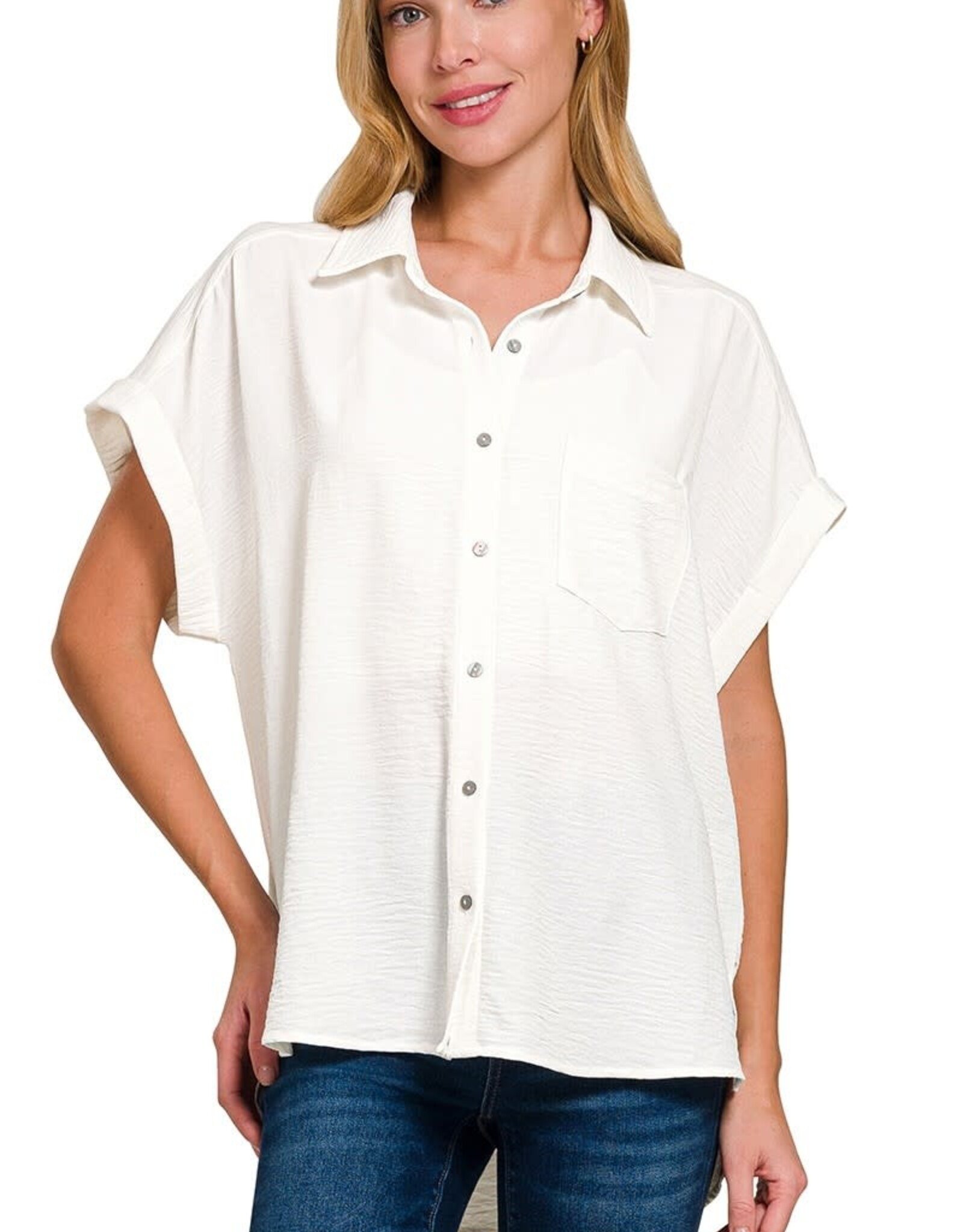 Miss Bliss Zen Woven Airflow Button Down Shirts-White