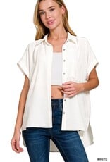 Miss Bliss Zen Woven Airflow Button Down Shirts-White