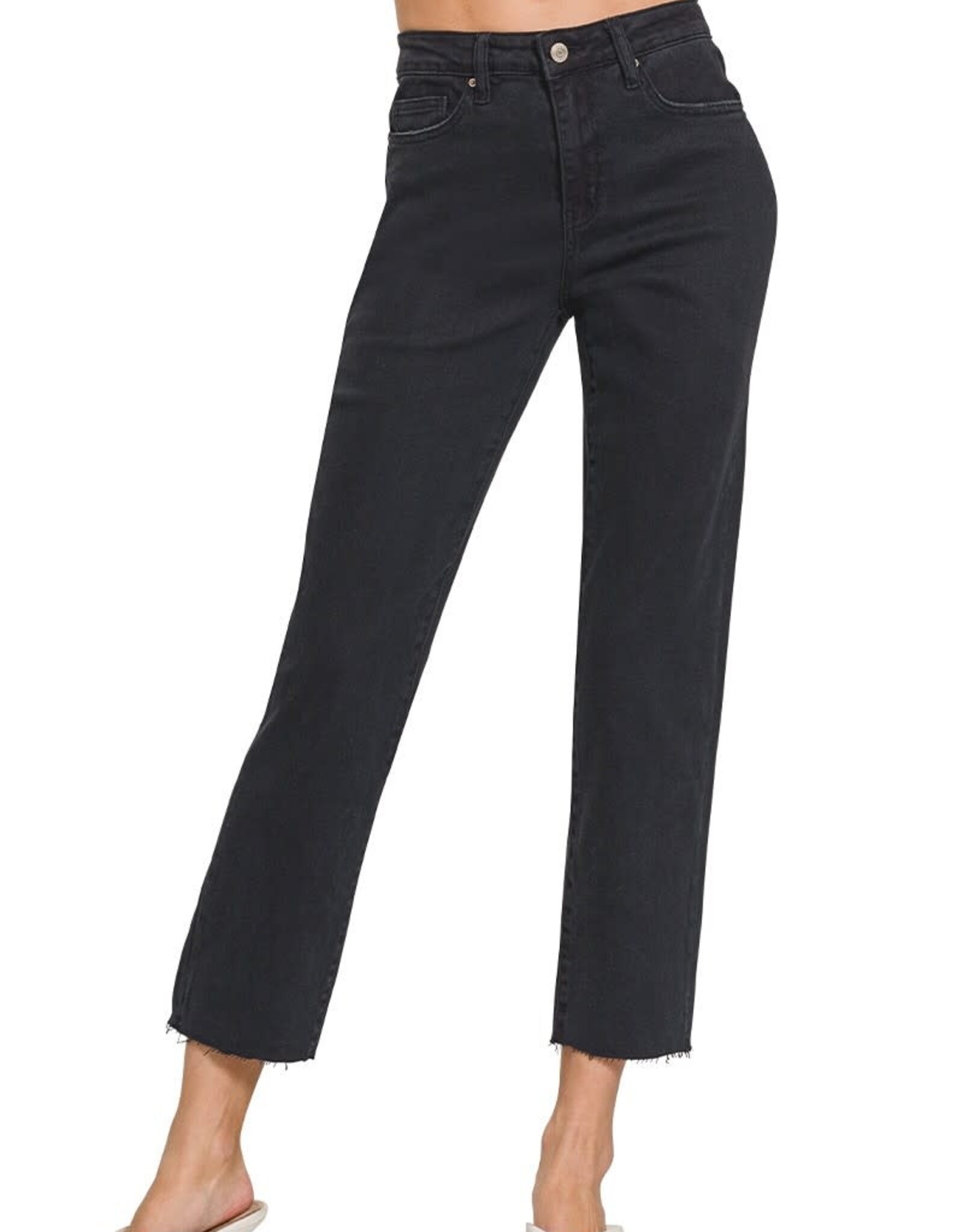 Miss Bliss Zen Washed High Waist Cropped Straight Pants-Black