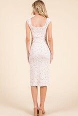 Miss Bliss H&H Cap Slv Shirred Floral Midi Dress-Light Pink