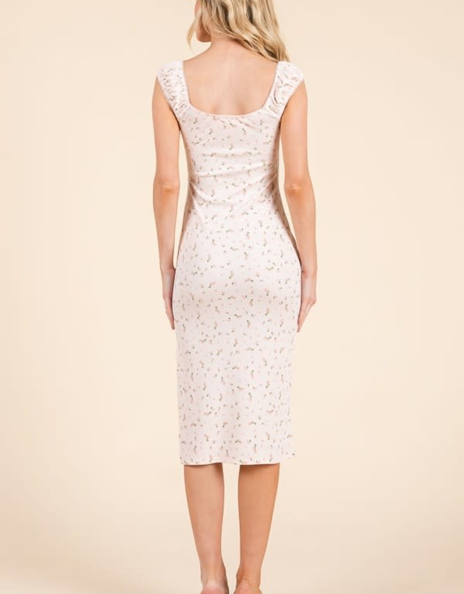 Miss Bliss H&H Cap Slv Shirred Floral Midi Dress-Light Pink