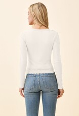 Miss Bliss H&H Button Henley W Lace Neck/Bottom Hem-Ecru c