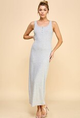 Miss Bliss H&H Button Front Henley Maxi Dress-Grey