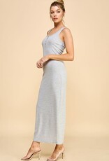 Miss Bliss H&H Button Front Henley Maxi Dress-Grey