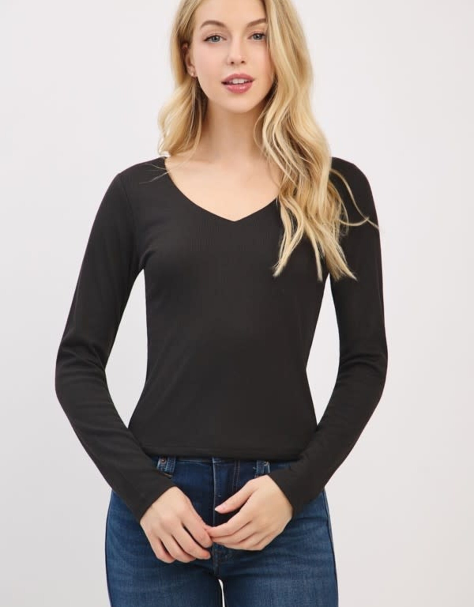 Miss Bliss H&H Front Double Layered V-nk LS Top-Black