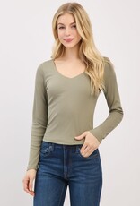 Miss Bliss H&H Front Double Layered V-nk LS Top-Olive