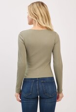 Miss Bliss H&H Front Double Layered V-nk LS Top-Olive