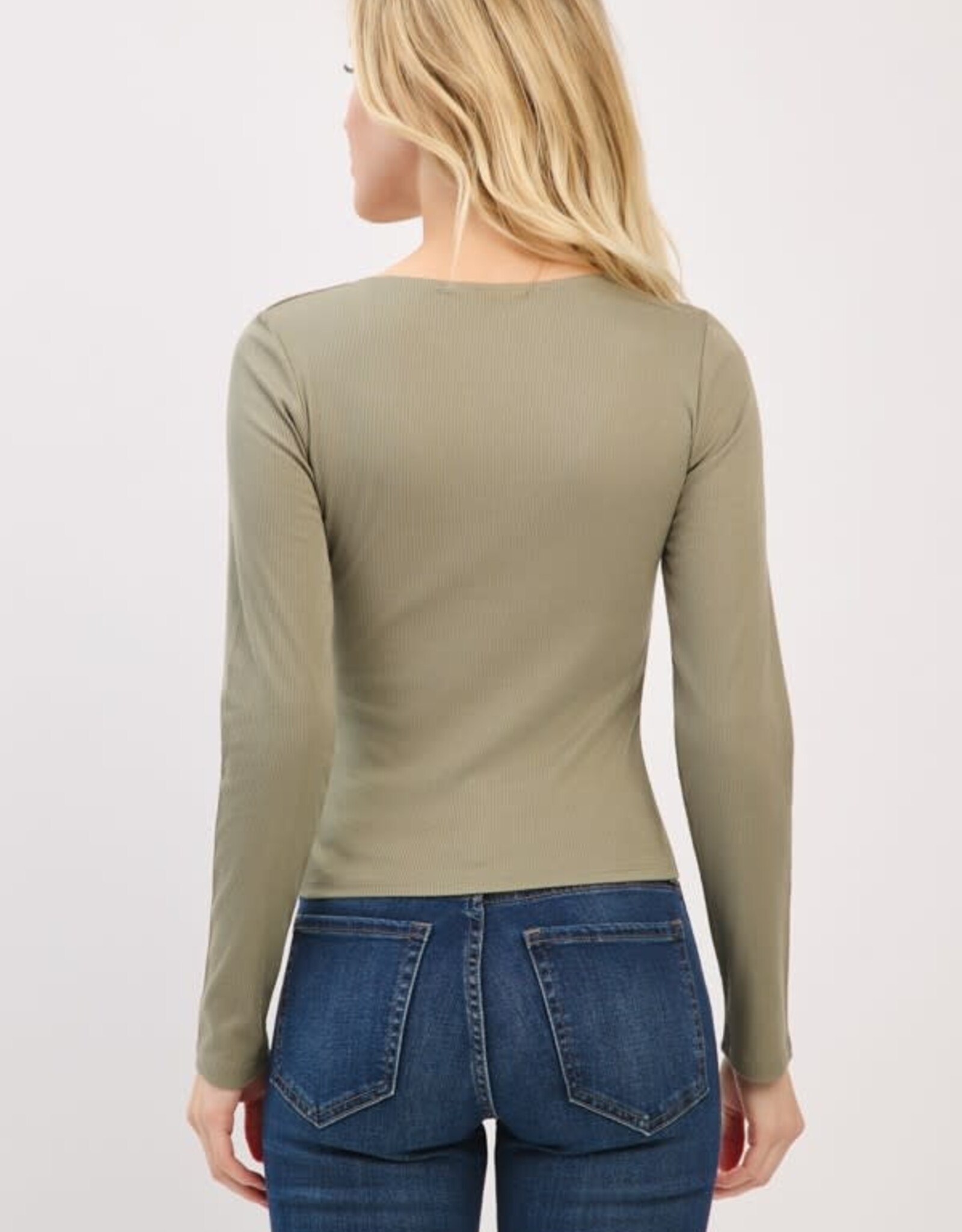Miss Bliss H&H Front Double Layered V-nk LS Top-Olive