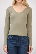 Miss Bliss H&H Front Double Layered V-nk LS Top-Olive