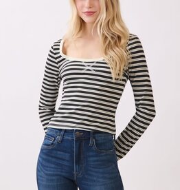 Miss Bliss Contrast Scoop  Long Sleeve Top -Black&White