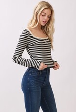 Miss Bliss H&H Contrast Scoop Nk Long Slv Top-Blk&White