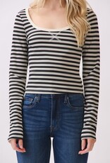 Miss Bliss H&H Contrast Scoop Nk Long Slv Top-Blk&White