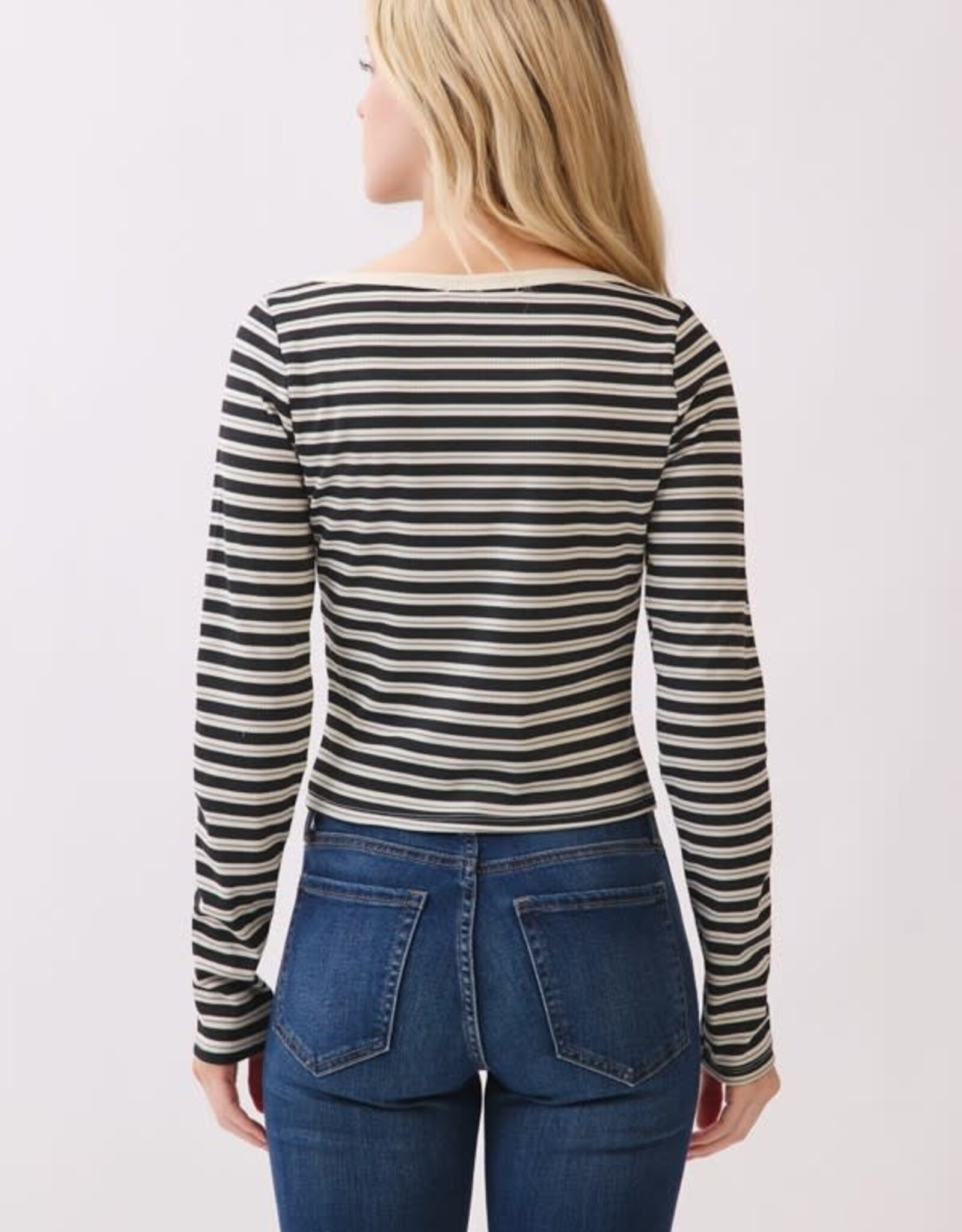 Miss Bliss H&H Contrast Scoop Nk Long Slv Top-Blk&White