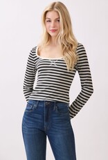 Miss Bliss H&H Contrast Scoop Nk Long Slv Top-Blk&White