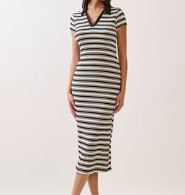 Miss Bliss Striped Johnny Midi SS Dress-B&W