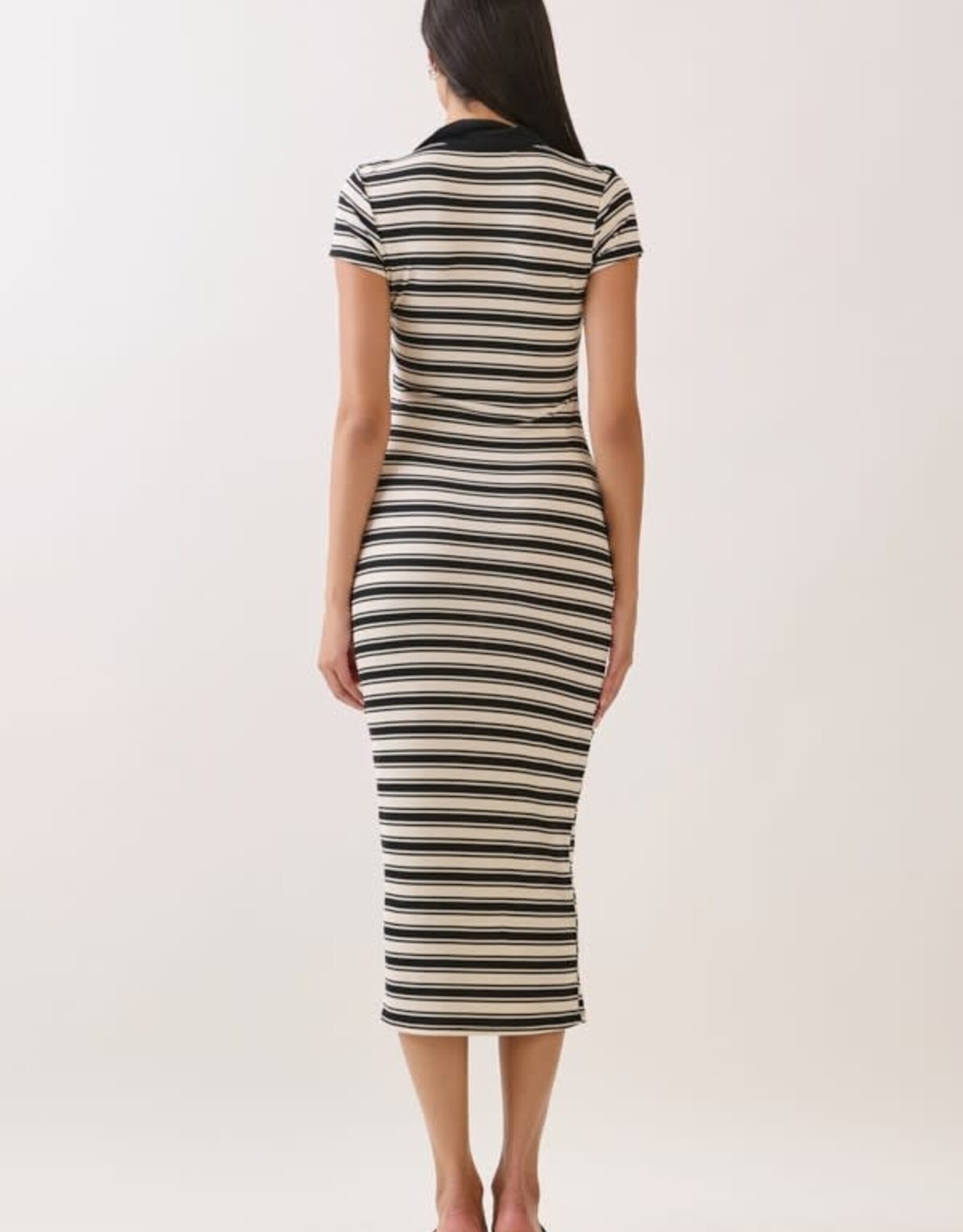 Miss Bliss H&H Striped Johnny CLr Midi SS Dress-B&W