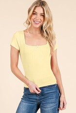 Miss Bliss H&H Square Neck Pointelle Bow Tie Top-Yellow