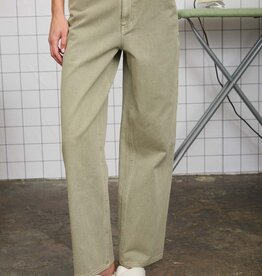 Miss Bliss Washed Light Wide Leg Jeans-Olive