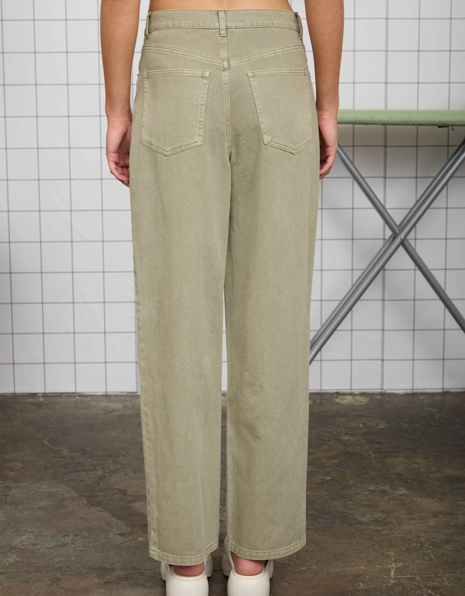 Blu Washed Light Wide Leg Jeans-Olive