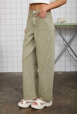 Blu Washed Light Wide Leg Jeans-Olive
