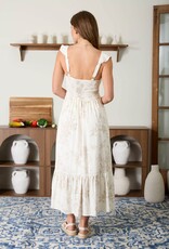 Miss Bliss Blu Floral Ruffle Dtl Corset Midi Dress-Natural