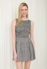 Miss Bliss Blu Gingham Sleeveless Smocked Mini Dress-Black
