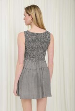 Miss Bliss Blu Gingham Sleeveless Smocked Mini Dress-Black