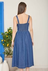 Miss Bliss Blu Front Lace-up Slvls Midi Dress-Denim