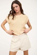 Miss Bliss Blu Textrd Knit Crew Neck Ss Pullover-Khaki