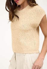 Miss Bliss Blu Textrd Knit Crew Neck Ss Pullover-Khaki