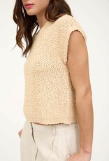 Miss Bliss Blu Textrd Knit Crew Neck Ss Pullover-Khaki
