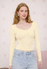 Miss Bliss Blu Lace Trim Button Detail Ls Knit Top-B Yellow