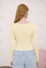Miss Bliss Blu Lace Trim Button Detail Ls Knit Top-B Yellow