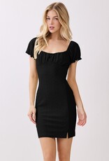Miss Bliss H&H Ruching Peasant Puff Slv Mini Dress-Black
