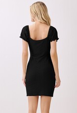 Miss Bliss H&H Ruching Peasant Puff Slv Mini Dress-Black