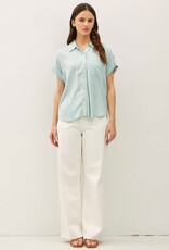 Miss Bliss BC Solid Short Sleeve Button Down Shirt- Seafoam